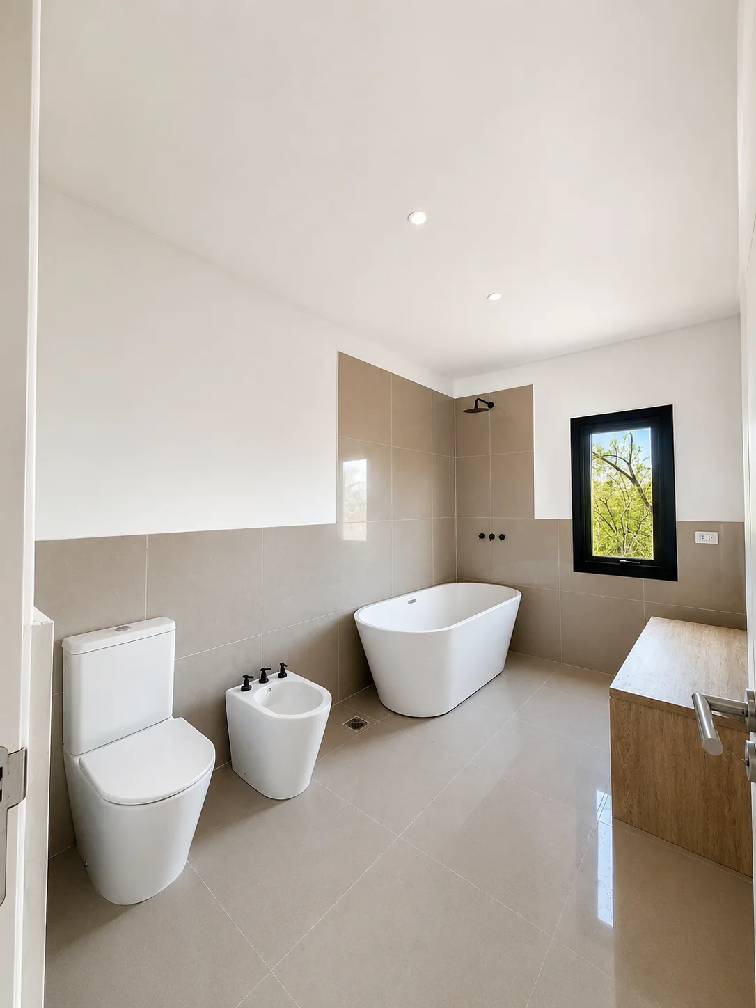 Altos de Carlos Paz — Baño completo con bañera exenta, inodoro, bidet, vanitory y ventana