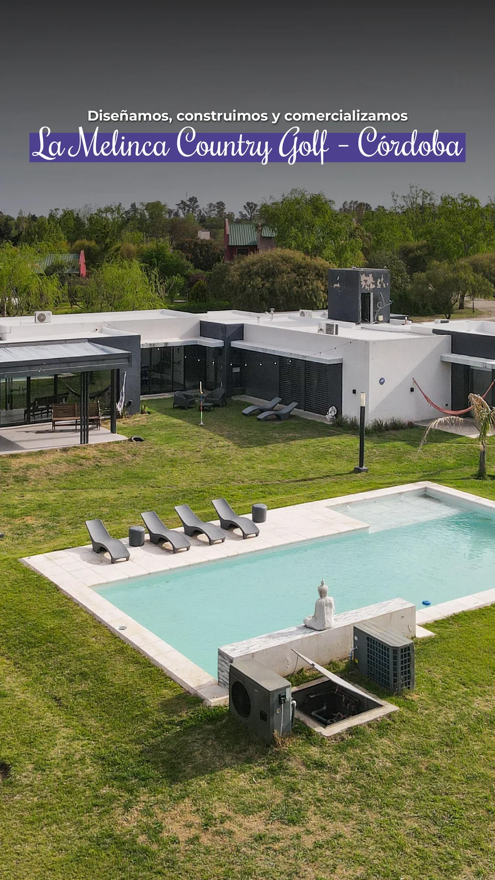 La Melinca Country Golf — Vista aérea de la casa con la pileta y el parque